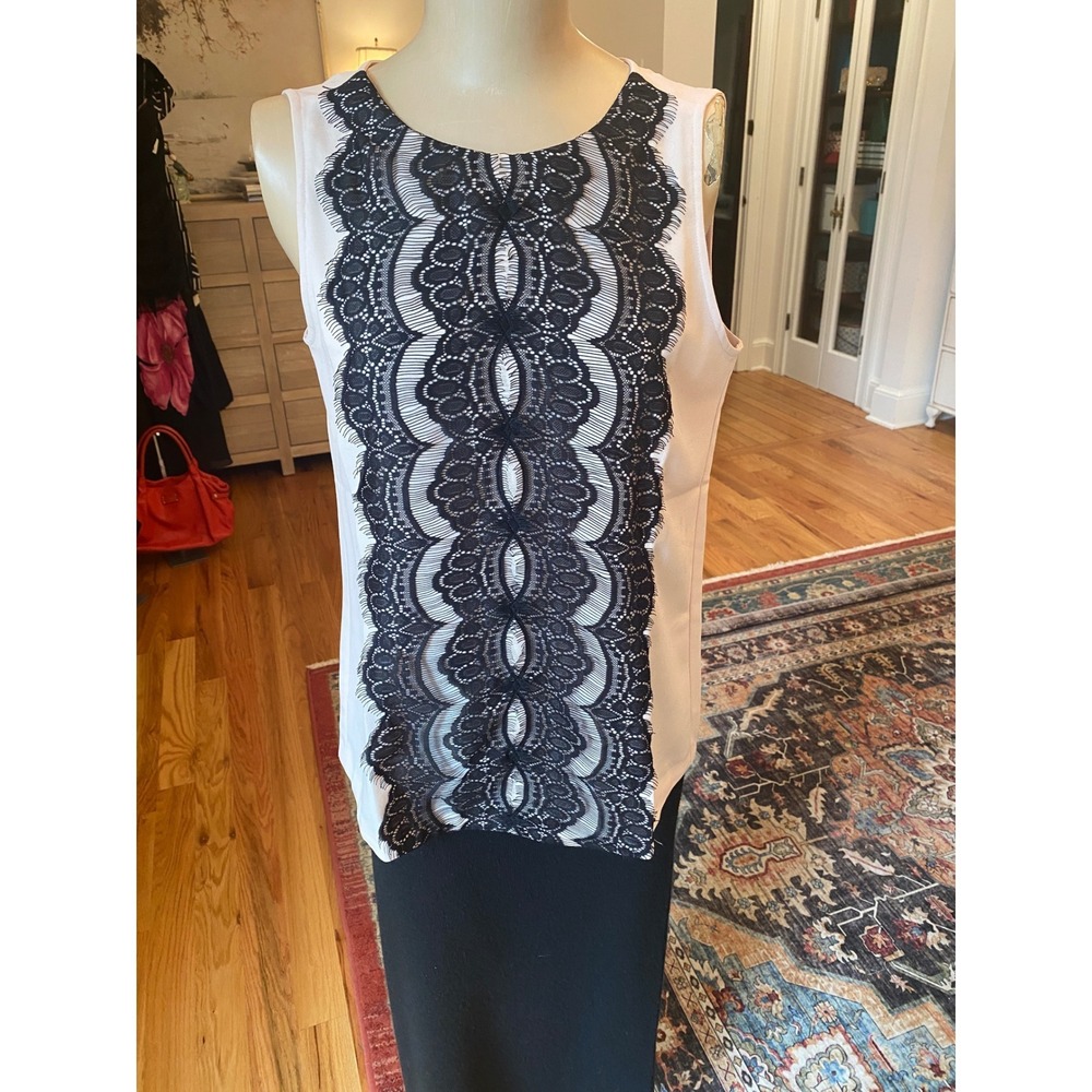 Ann Taylor LOFT Blush Pink Sleeveless Blouse Black Lace Overlay Shell Top Small